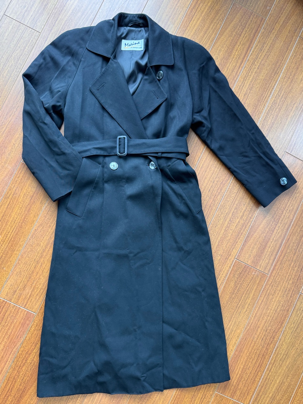 MARINA Vintage y2k 80s/90s Black Long Double-Breasted Trench Coat 40-42